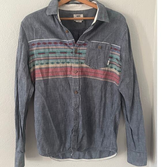 Mens Vans Southwest Print Button Down Long Sleeves Casual Retro Shirt Sz Medium - Picture 2 of 8